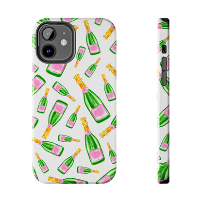 Copy of Tossed Pink and Green Watercolor Illustrated Champagne Bottles Pattern Tough Phone Case | Various Models