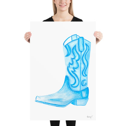 Print | Watercolor Light Blue Cowboy Boot 24″×36″