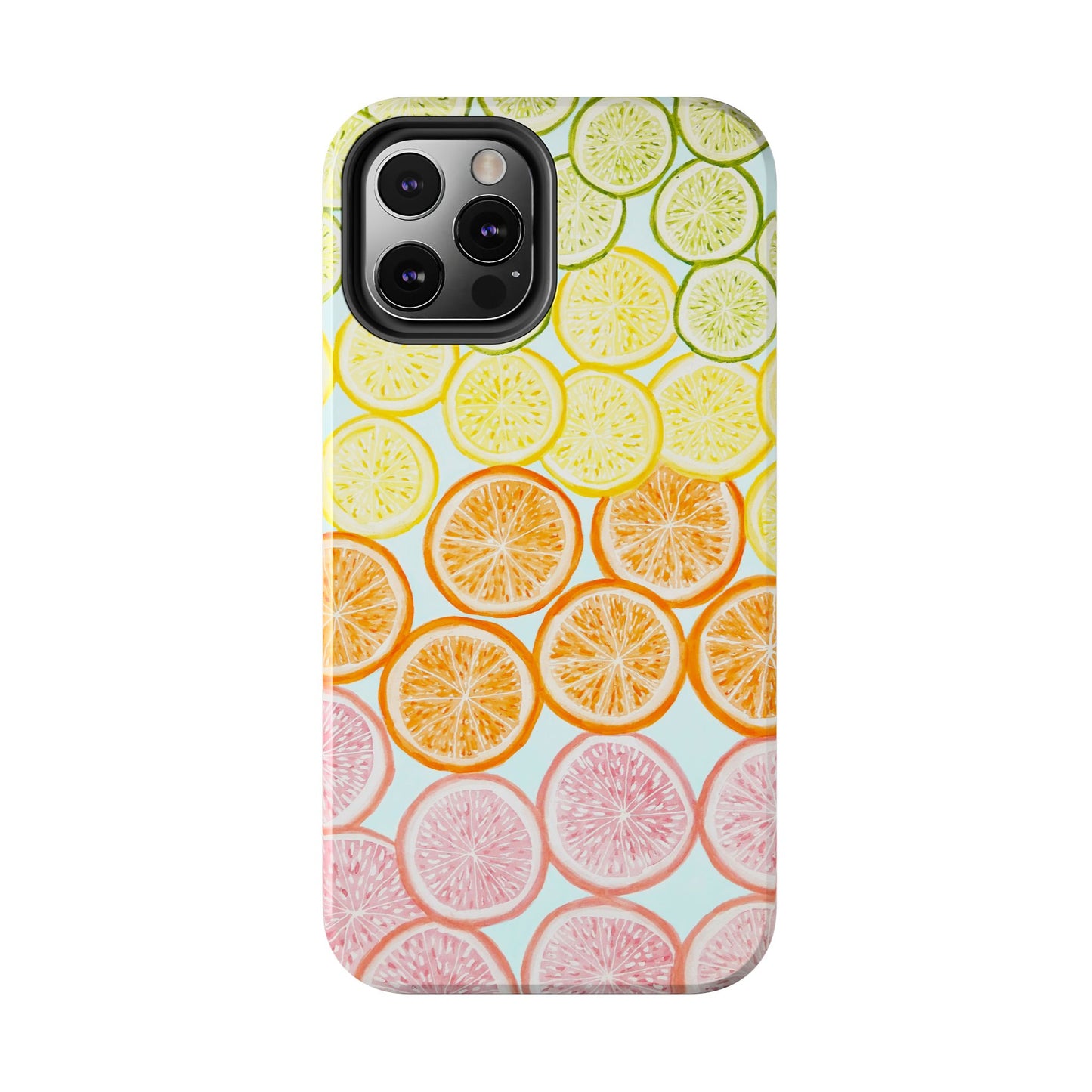 Ombré Citrus Grapefruit, Oranges, Lemons, & Limes Watercolor Illustrated Light Blue Tough Phone Case | Various Models Available