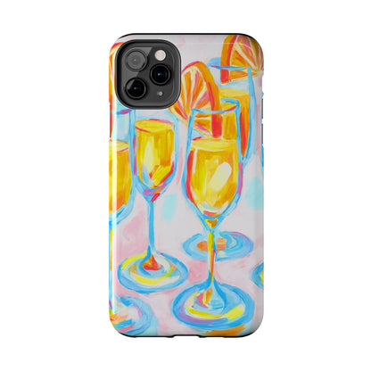 Pink Orange Mimosas Blue Champagne Flutes Abstract Acrylic Tough Phone Case | Various Models
