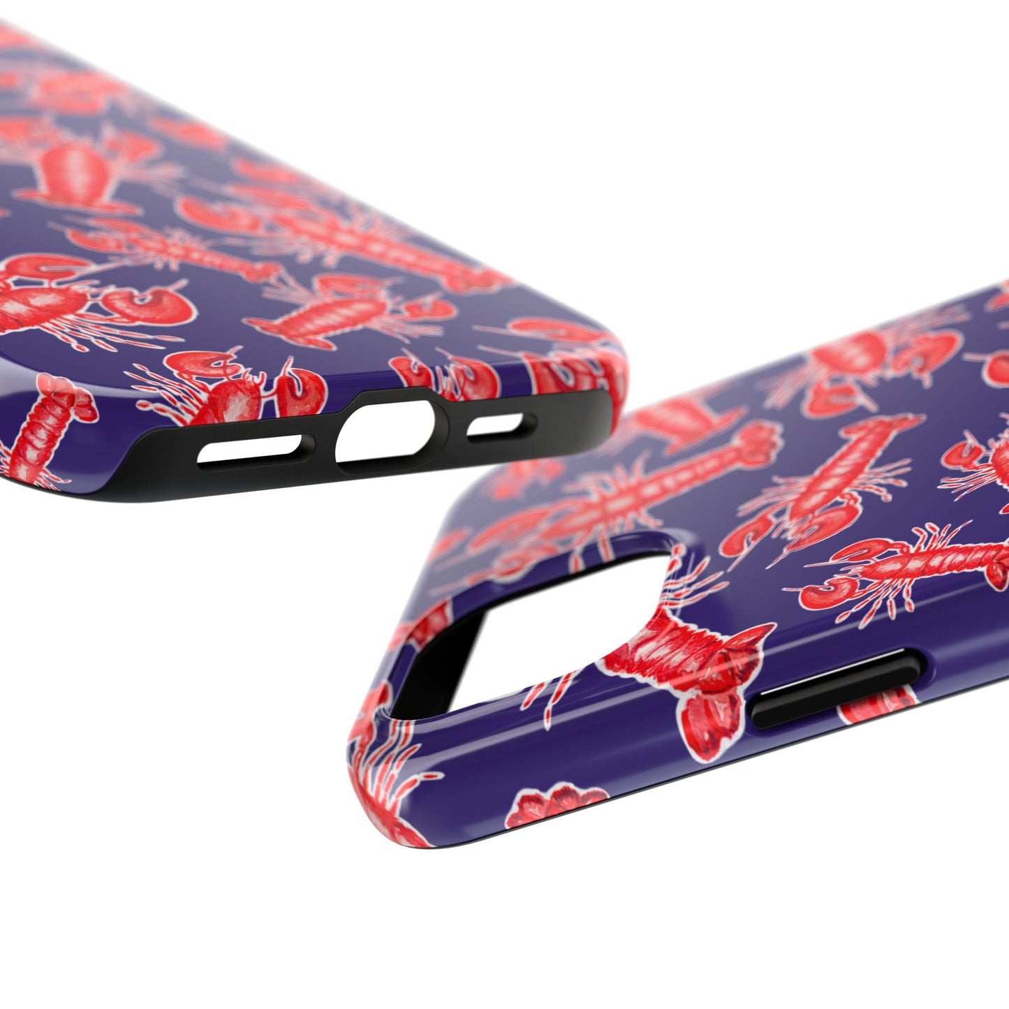 Red Lobster Watercolor Illustrated Tossed Pattern Navy Coastal Nautical Tough Phone Case | Various Models