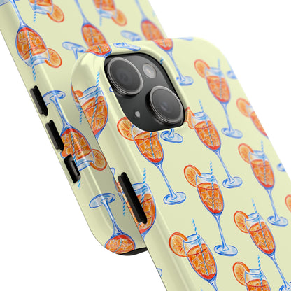 Lemon Yellow Orange & Blue Aperol Spritz Watercolor Patterned Tough Phone Case | Various Models
