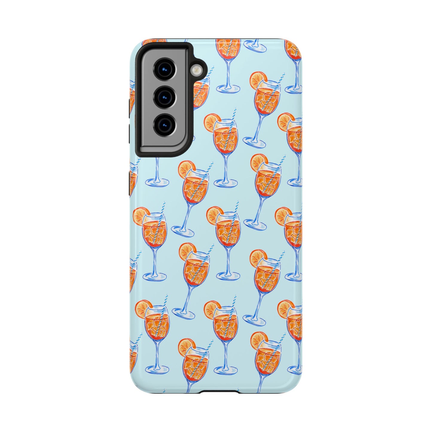 Orange & Blue Aperol Spritz Watercolor Pattern Turquoise Phone Case | Various Models Samsung Galaxy S21