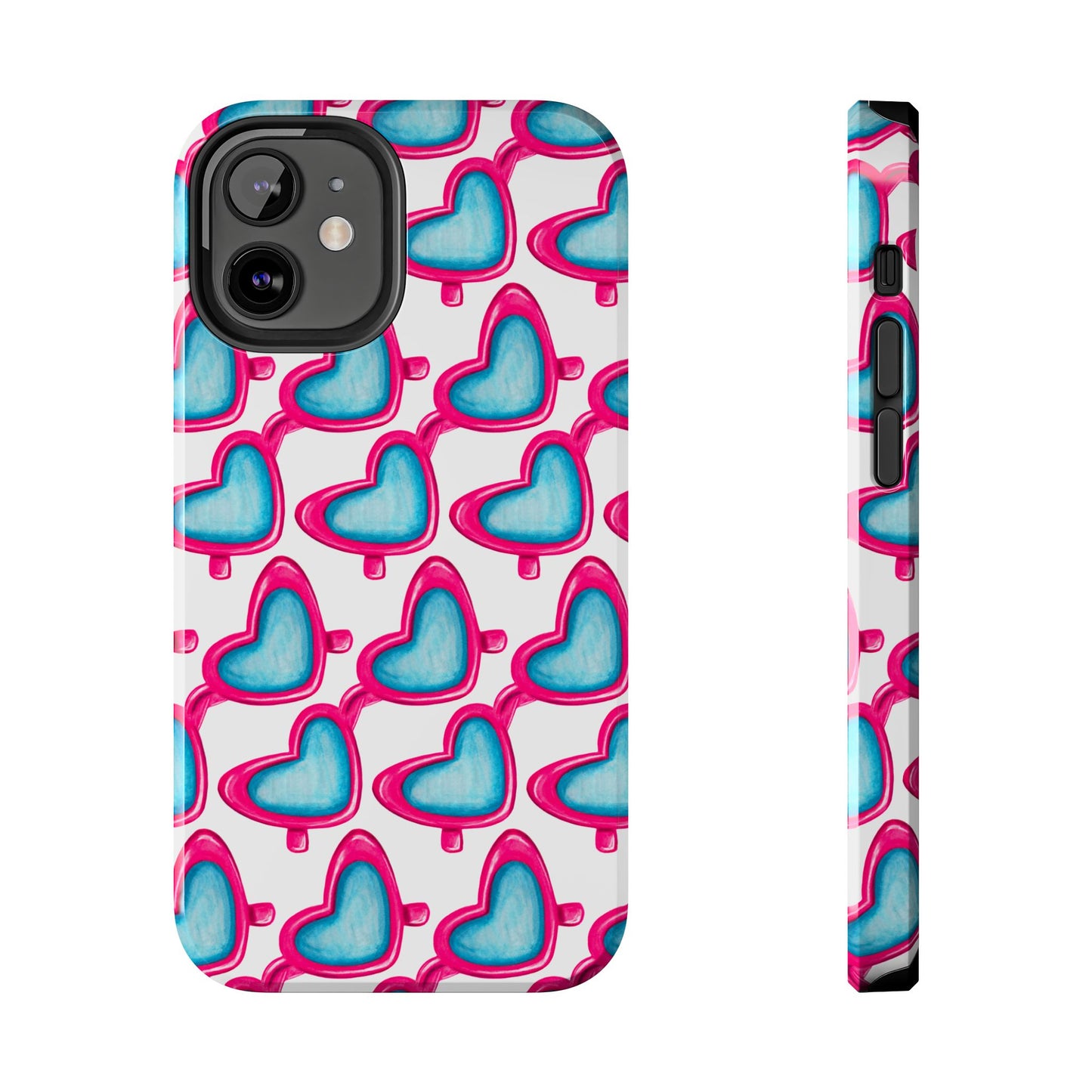 Pink Heart Shaped Sunglasses Watercolor Illustrated Tough Phone Case | Various Models iPhone 12 Mini