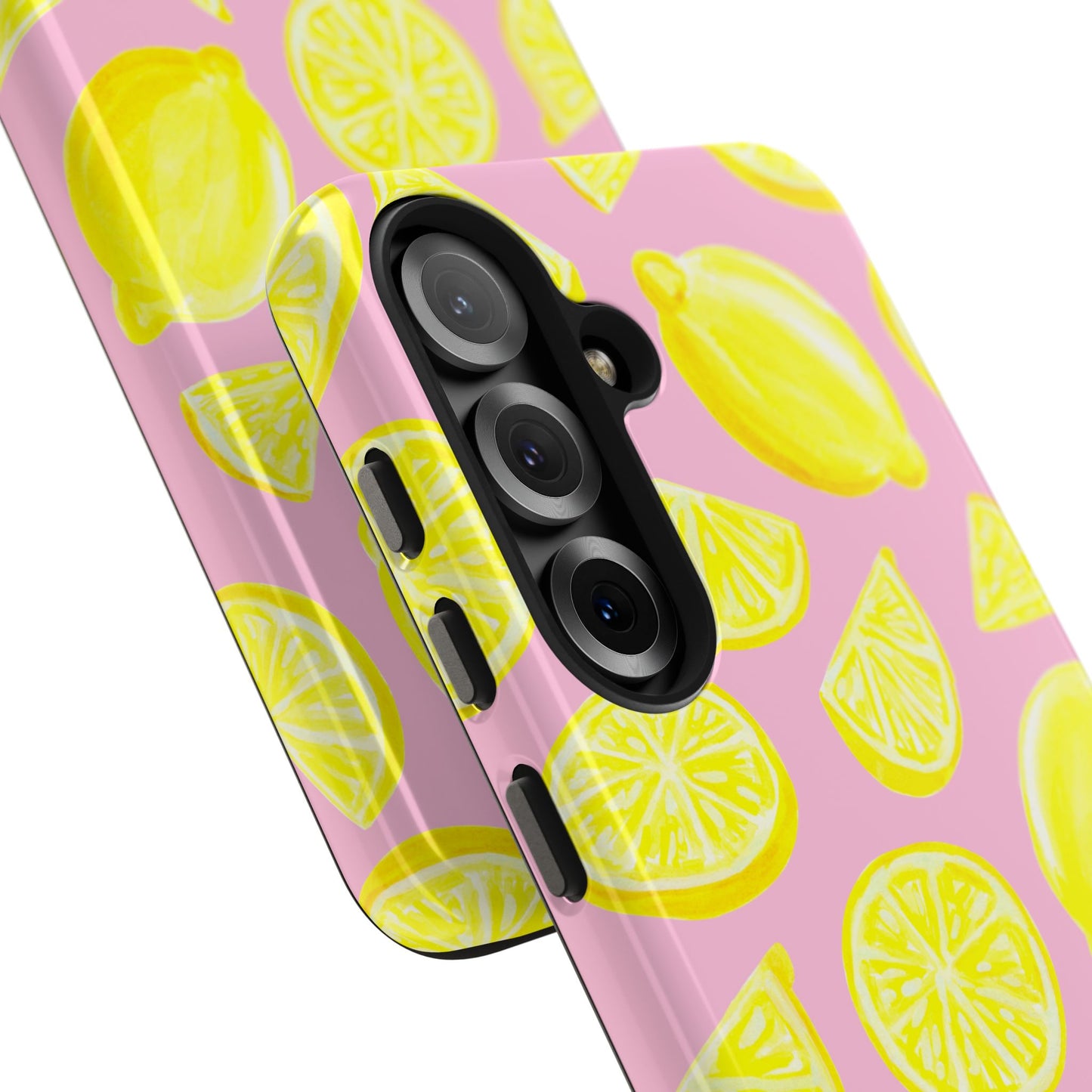 Bright Yellow Lemons Watercolor Illustrated Tossed Pattern Light Pink Tough Phone Case | Various Models