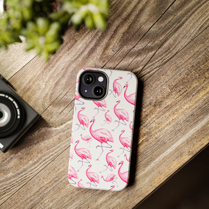 Hot Pink Flamingos Watercolor Illustrated Tossed Pattern Phone Case | Various Models