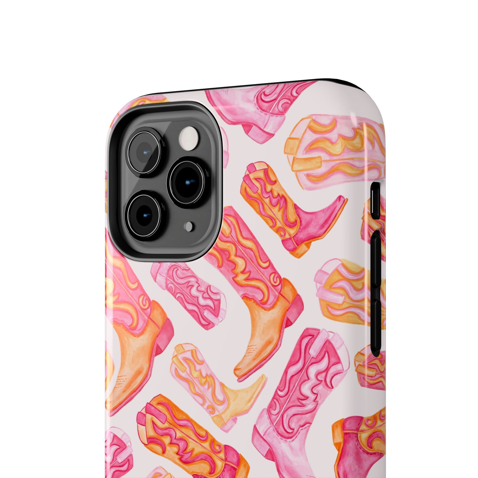 Tossed Hot Pink & Orange Watercolor Cowboy Boots Tough Light Pink Phone Case | Various Models Available
