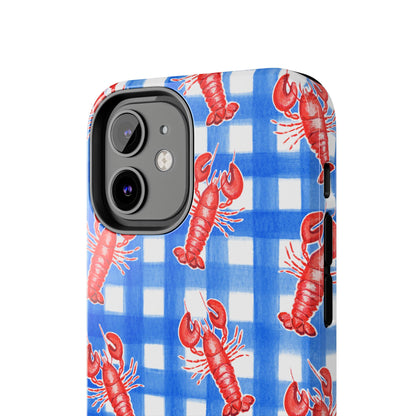 Blue Gingham Red Lobster Watercolor Patterned Phone Case | Various Models