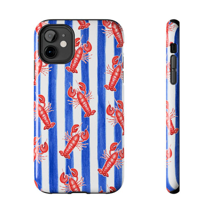 Blue & White Strip Red Lobster Watercolor Patterned Phone Case | Various Models iPhone 11