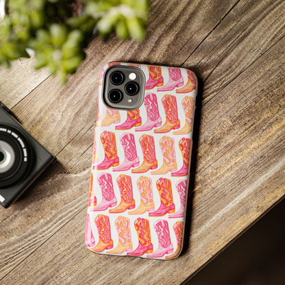 Rows of Hot Pink & Orange Cowboy Boots Tough Phone Cases | Various Models Available
