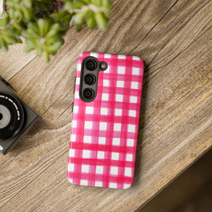 Hot Pink Gingham Watercolor Preppy Tough Phone Case | Various models