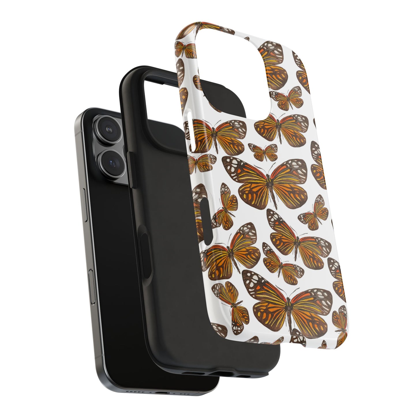 Black & Orange Butterfly Watercolor Illustrated Tossed Pattern Tough Phone Case | Various Models