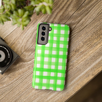 Lime Green Gingham Watercolor Illustrated Tough Phone Case | Various Models Available