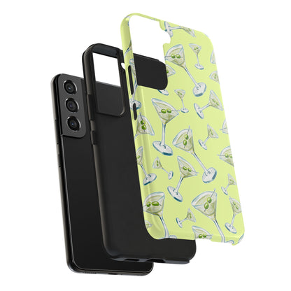 Watercolor Blue and Green Martinis Tossed Illustrated Pattern Yellow Tough Phone Case | Various Models