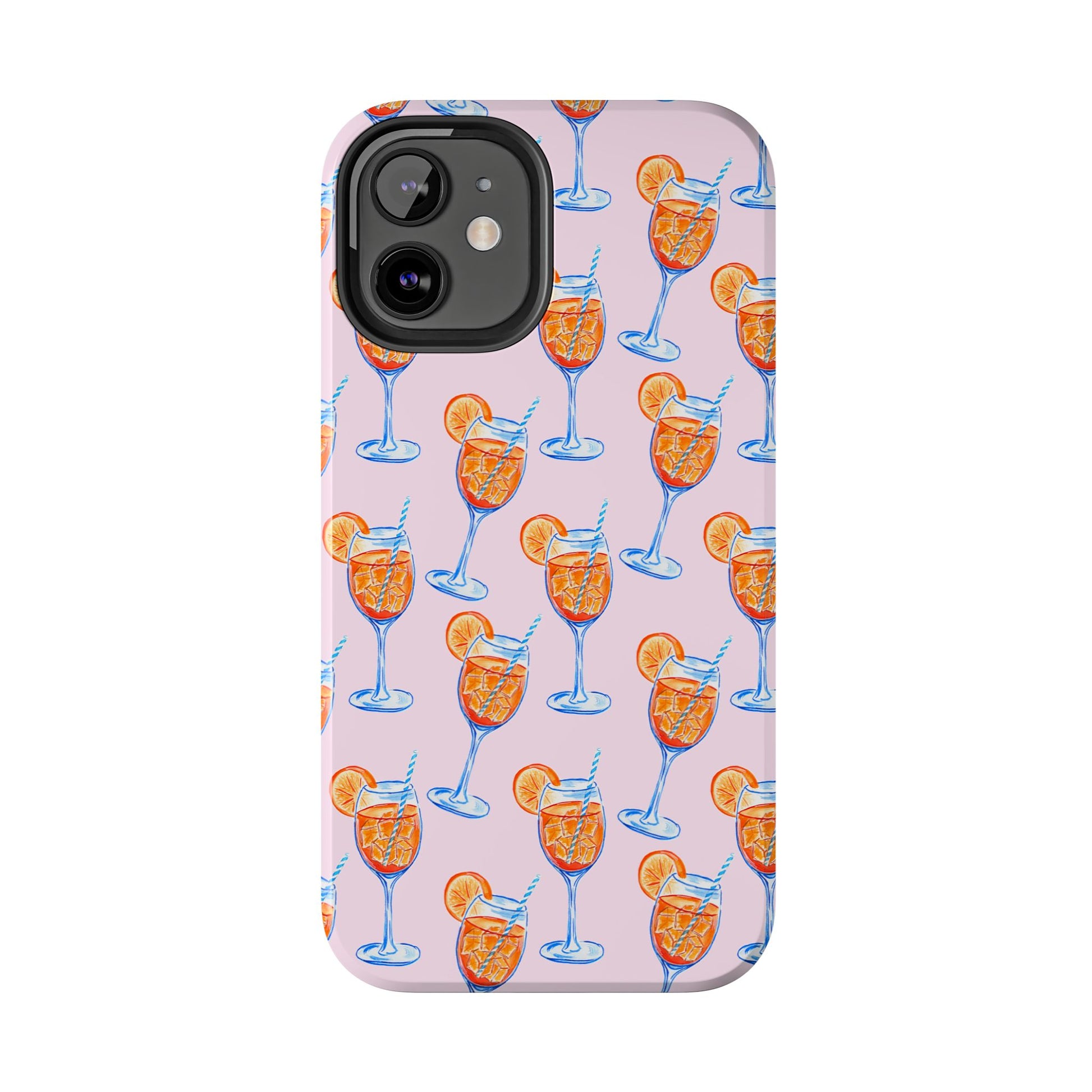 Orange & Blue Aperol Spritz Watercolor Patterned Blush Pink Tough Phone Case | Various Models