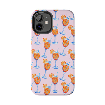 Orange & Blue Aperol Spritz Watercolor Patterned Blush Pink Tough Phone Case | Various Models