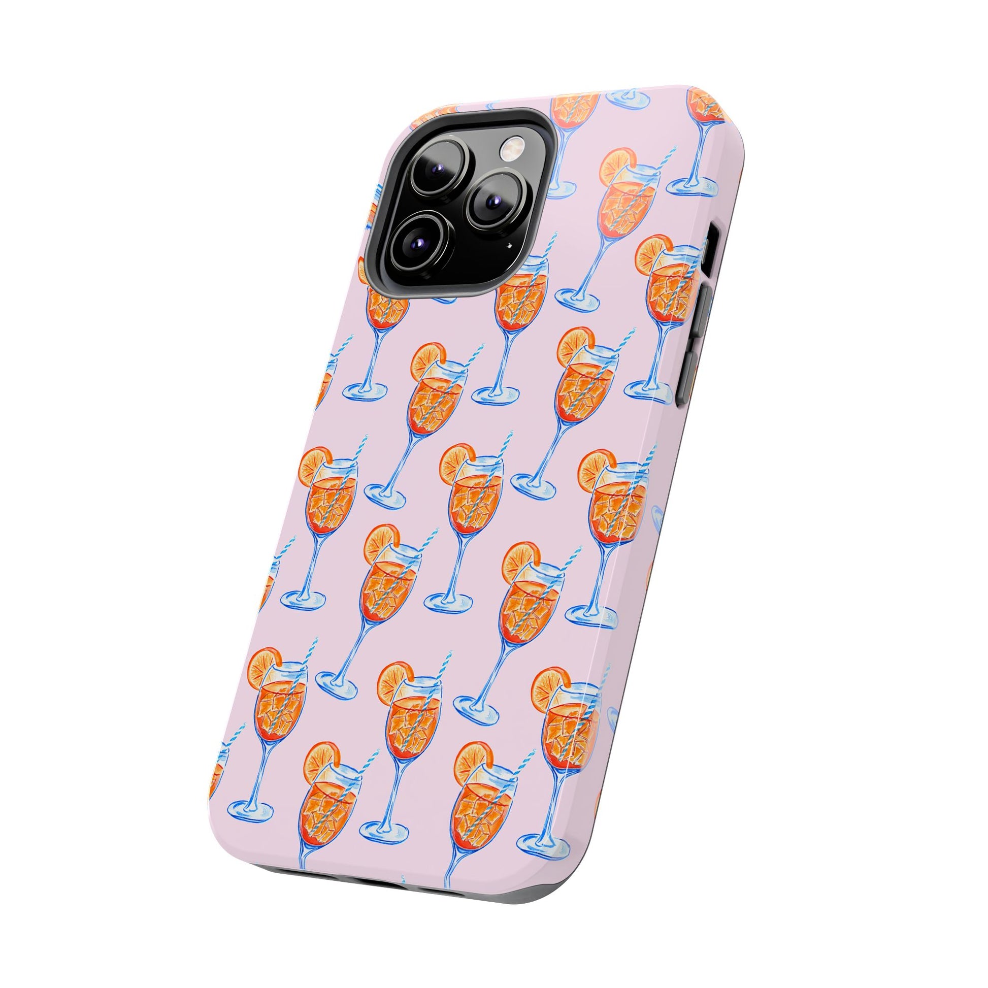 Orange & Blue Aperol Spritz Watercolor Patterned Blush Pink Tough Phone Case | Various Models