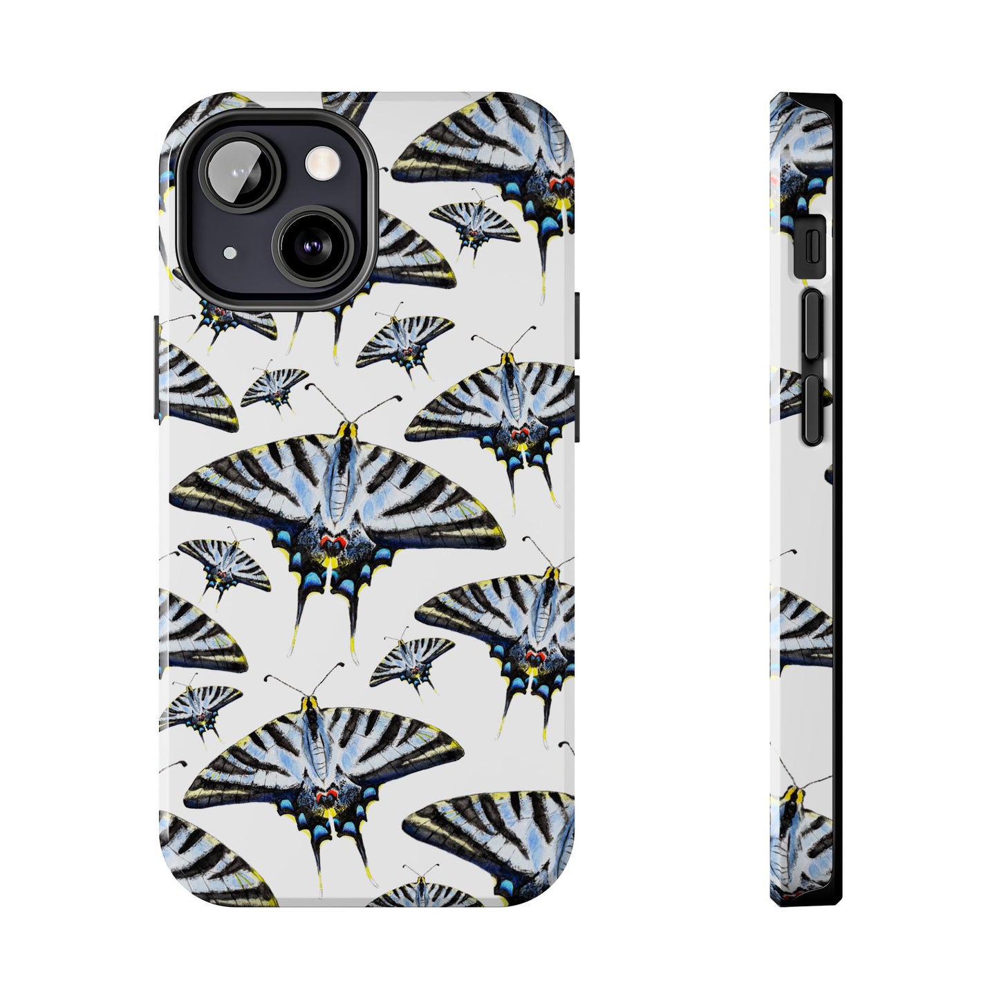 Light Blue Swallowtail Butterflies Watercolor Illustrated Pale Blue Tough Phone Case | Various Models iPhone 13 Mini