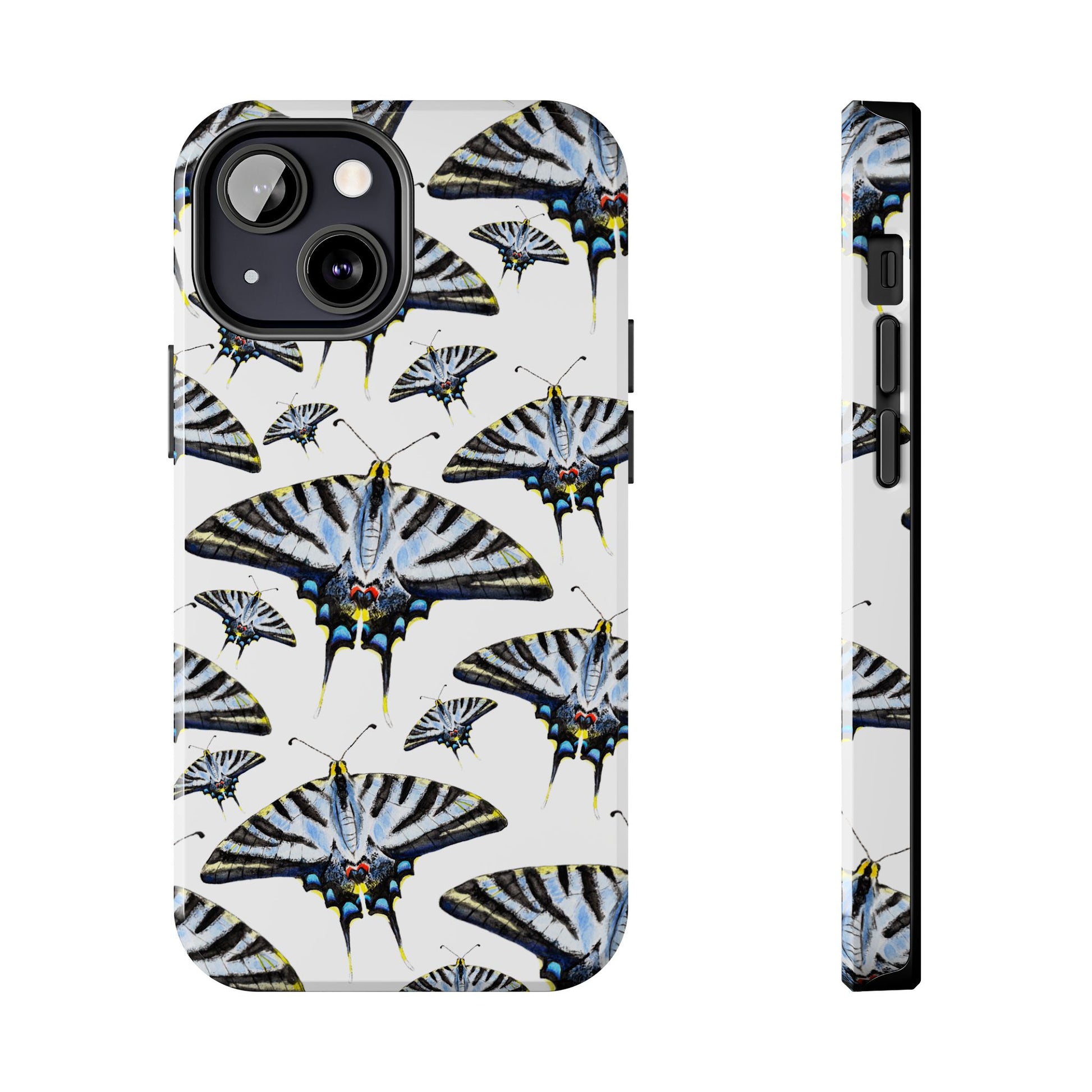 Light Blue Swallowtail Butterflies Watercolor Illustrated Pale Blue Tough Phone Case | Various Models iPhone 13 Mini
