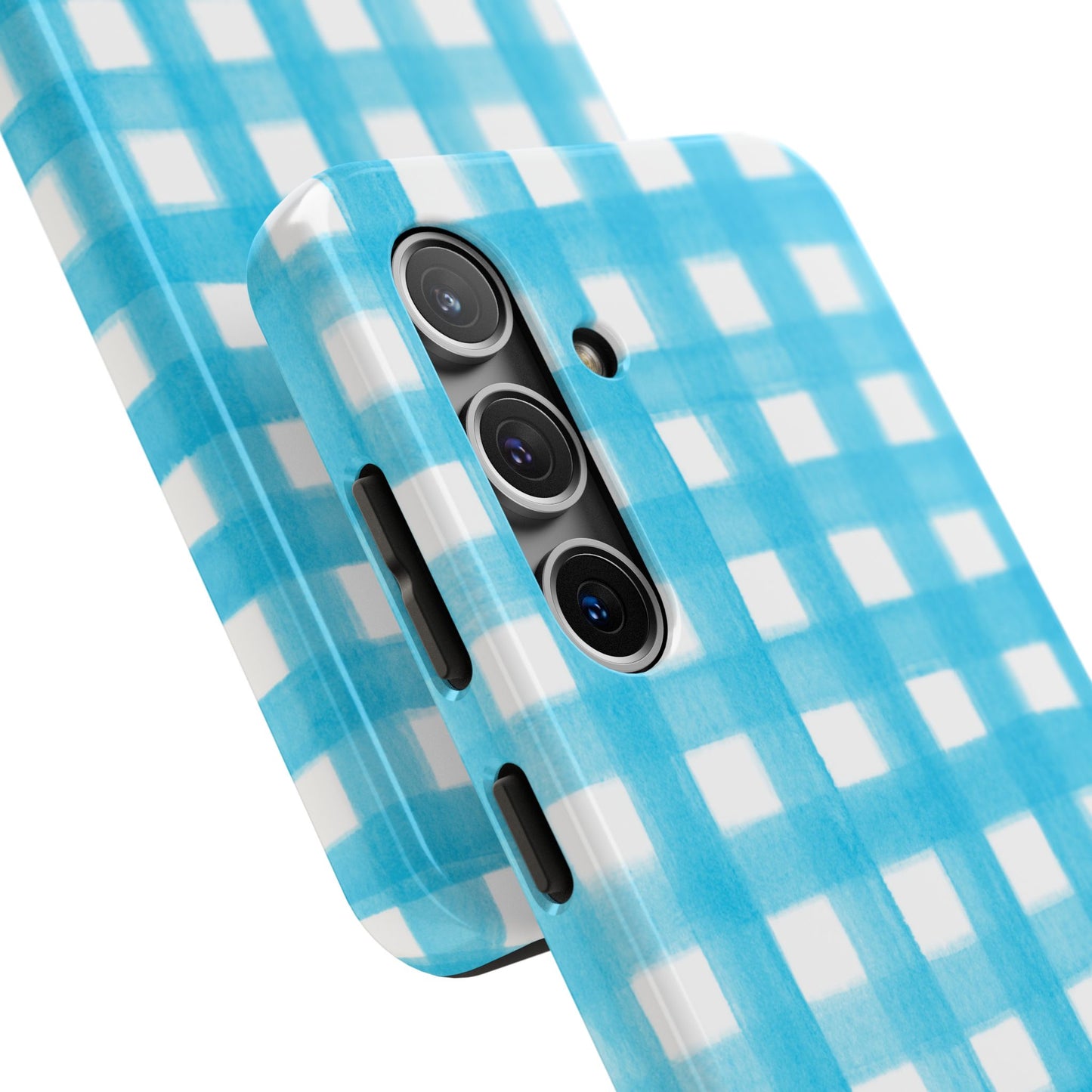 Turquoise Gingham Watercolor Illustrated Tough Phone Case | Various Models Available