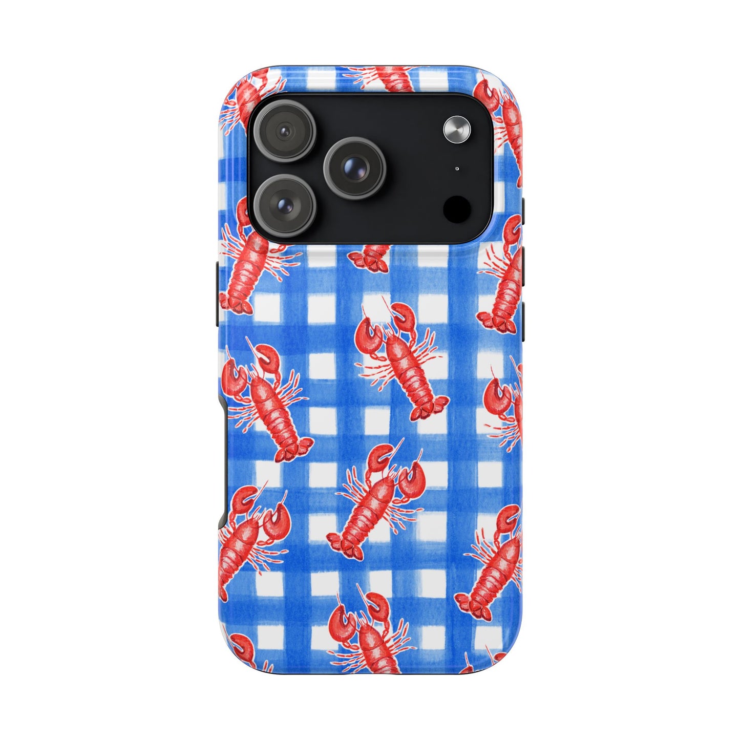 Blue Gingham Red Lobster Watercolor Patterned Phone Case | Various Models