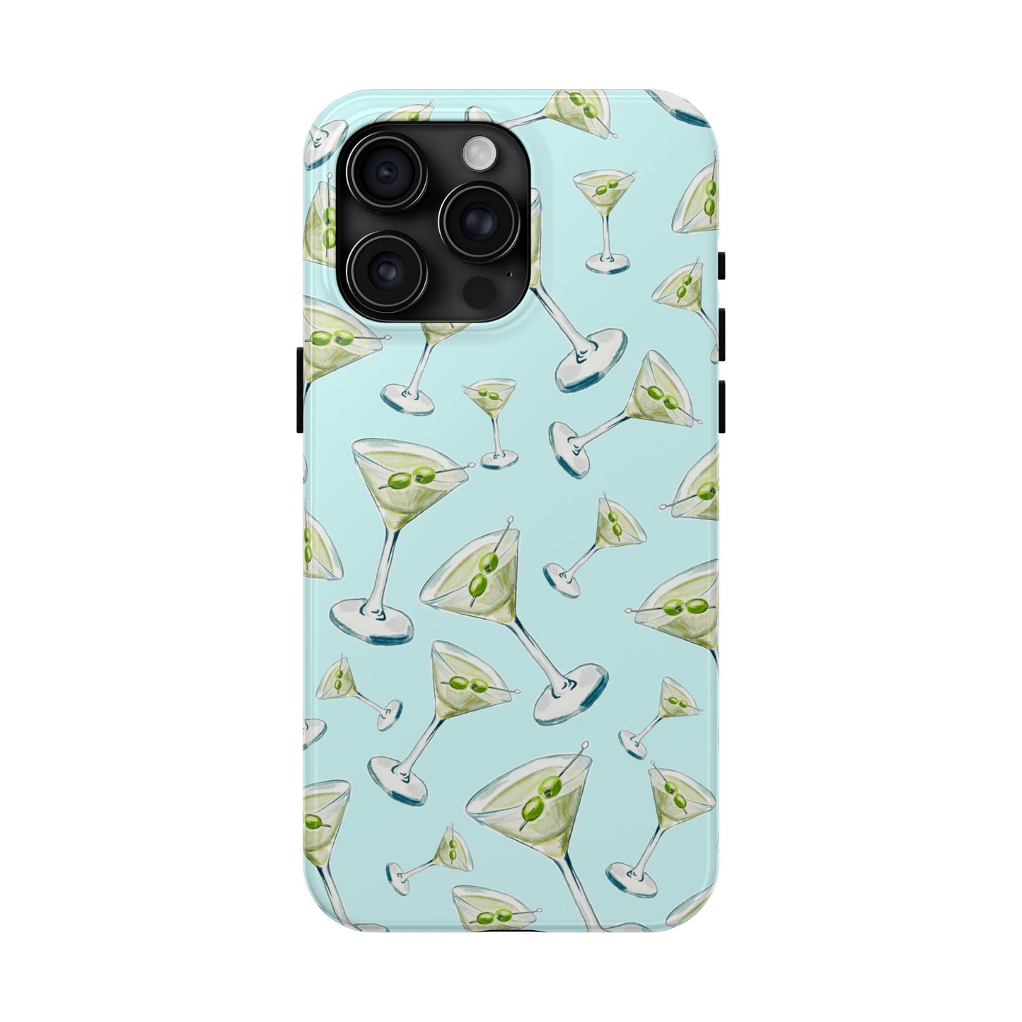 Watercolor Blue and Green Martinis Tossed Illustrated Pattern Turquoise Blue Tough Phone Case | Various Models