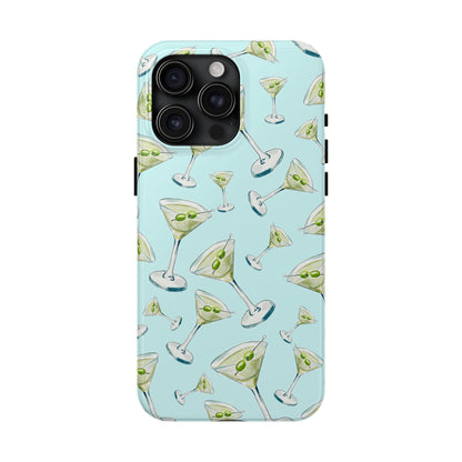 Watercolor Blue and Green Martinis Tossed Illustrated Pattern Turquoise Blue Tough Phone Case | Various Models