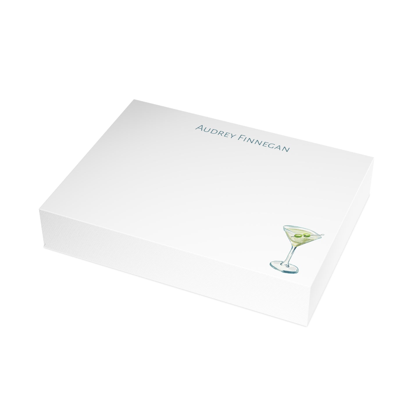 Stationery | Personalized Custom Watercolor Green & Blue Martini Flat Cards with Envelopes | Thank You Bridal Shower Bachelorette