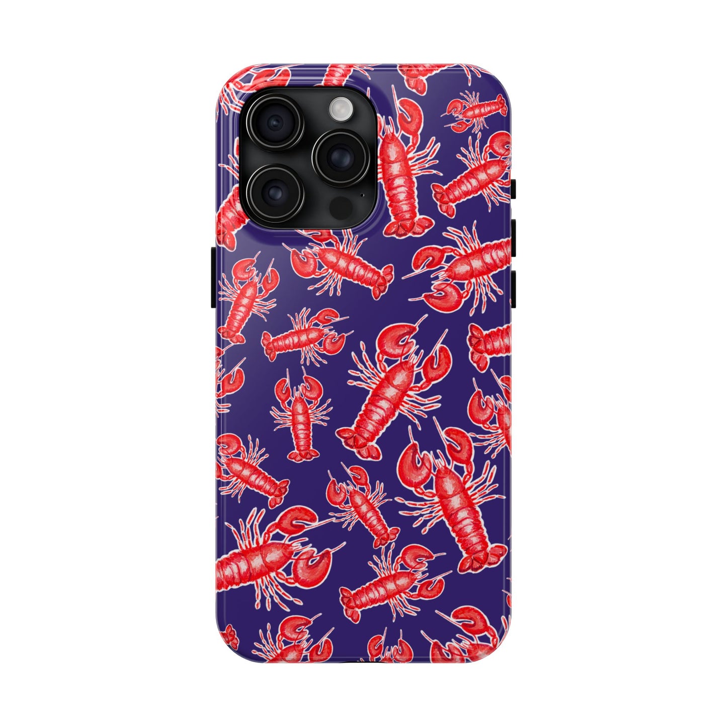 Red Lobster Watercolor Illustrated Tossed Pattern Navy Coastal Nautical Tough Phone Case | Various Models