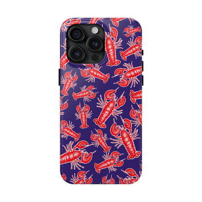 Red Lobster Watercolor Illustrated Tossed Pattern Navy Coastal Nautical Tough Phone Case | Various Models