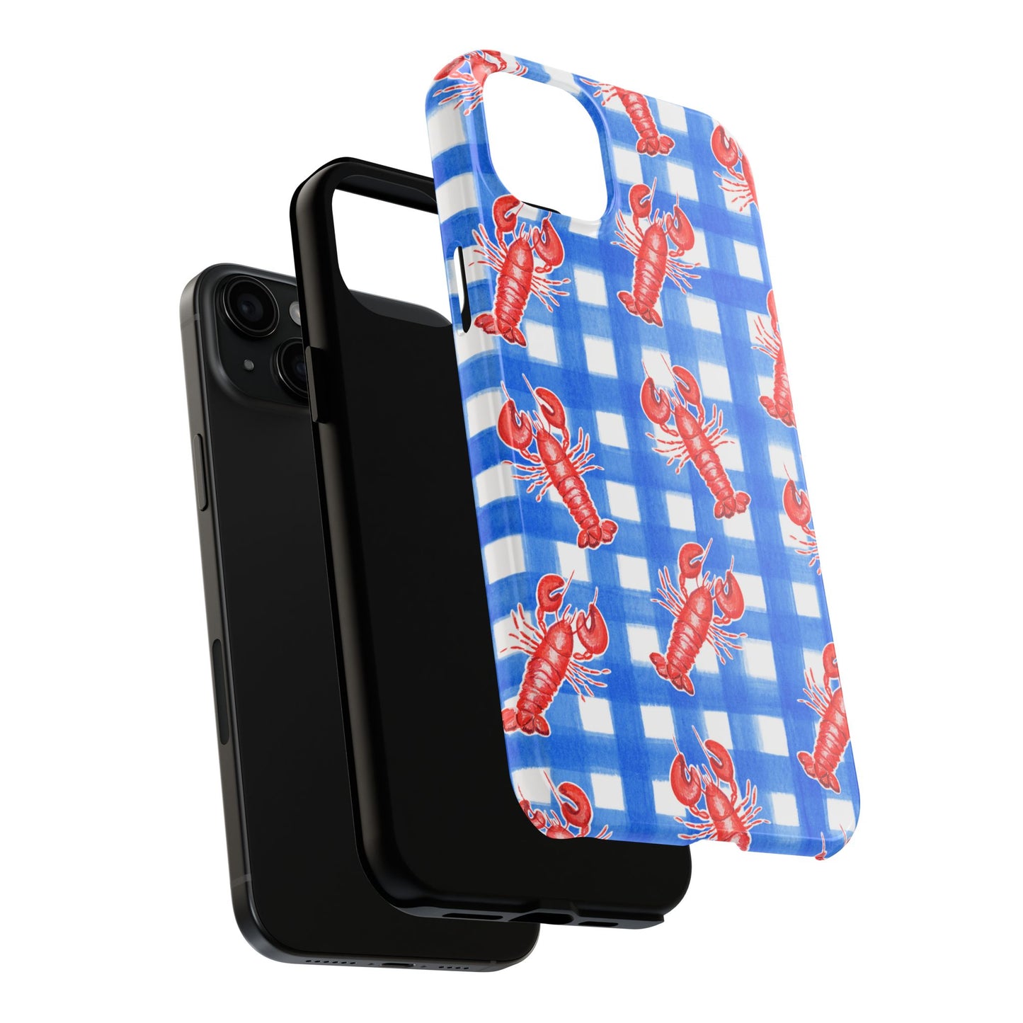 Blue Gingham Red Lobster Watercolor Patterned Phone Case | Various Models