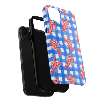 Blue Gingham Red Lobster Watercolor Patterned Phone Case | Various Models