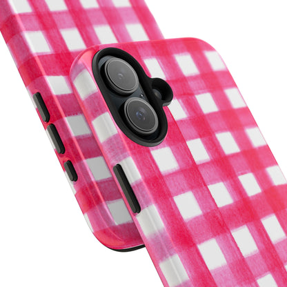 Hot Pink Gingham Watercolor Preppy Tough Phone Case | Various models