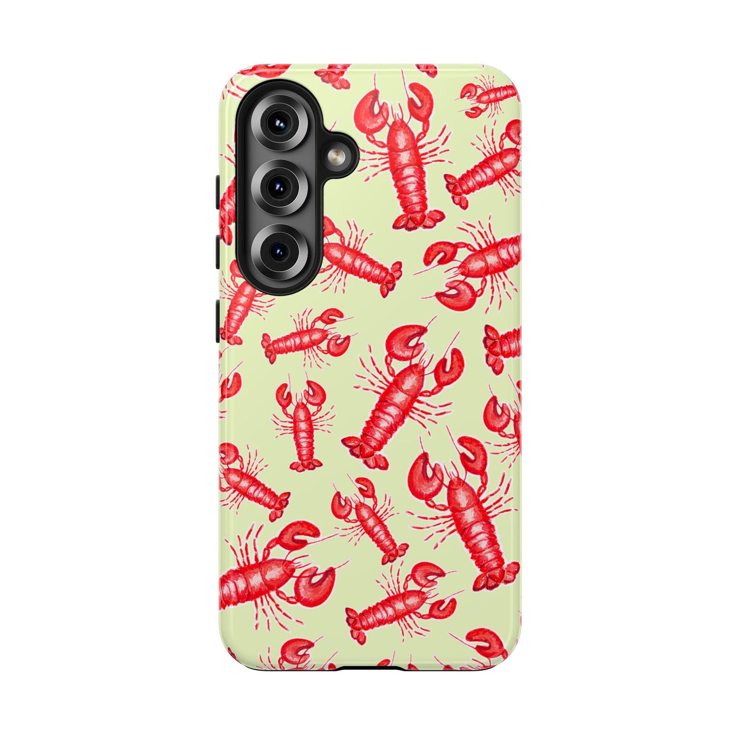 Red Lobster Watercolor Illustrated Tossed Pattern Light Yellow Tough Phone Case | Various Models