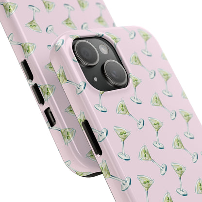 Light Pink Mini Martini Watercolor Illustrated Tossed Pattern Tough Phone Case | Various Models Available