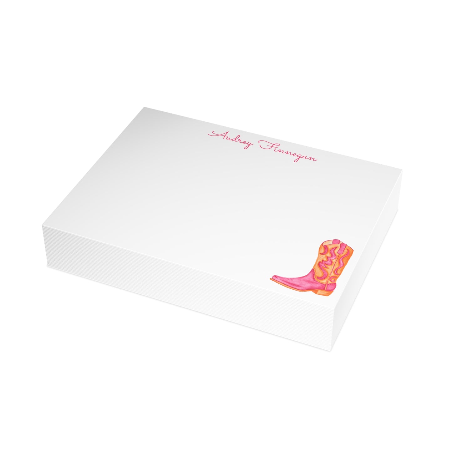 Stationery | Hot Pink & Orange Coastal Cowgirl Watercolor Cowboy Boot Personalized Postcard Bundle Set with Envelopes | Preppy Cute Gift