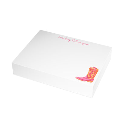Stationery | Hot Pink & Orange Coastal Cowgirl Watercolor Cowboy Boot Personalized Postcard Bundle Set with Envelopes | Preppy Cute Gift