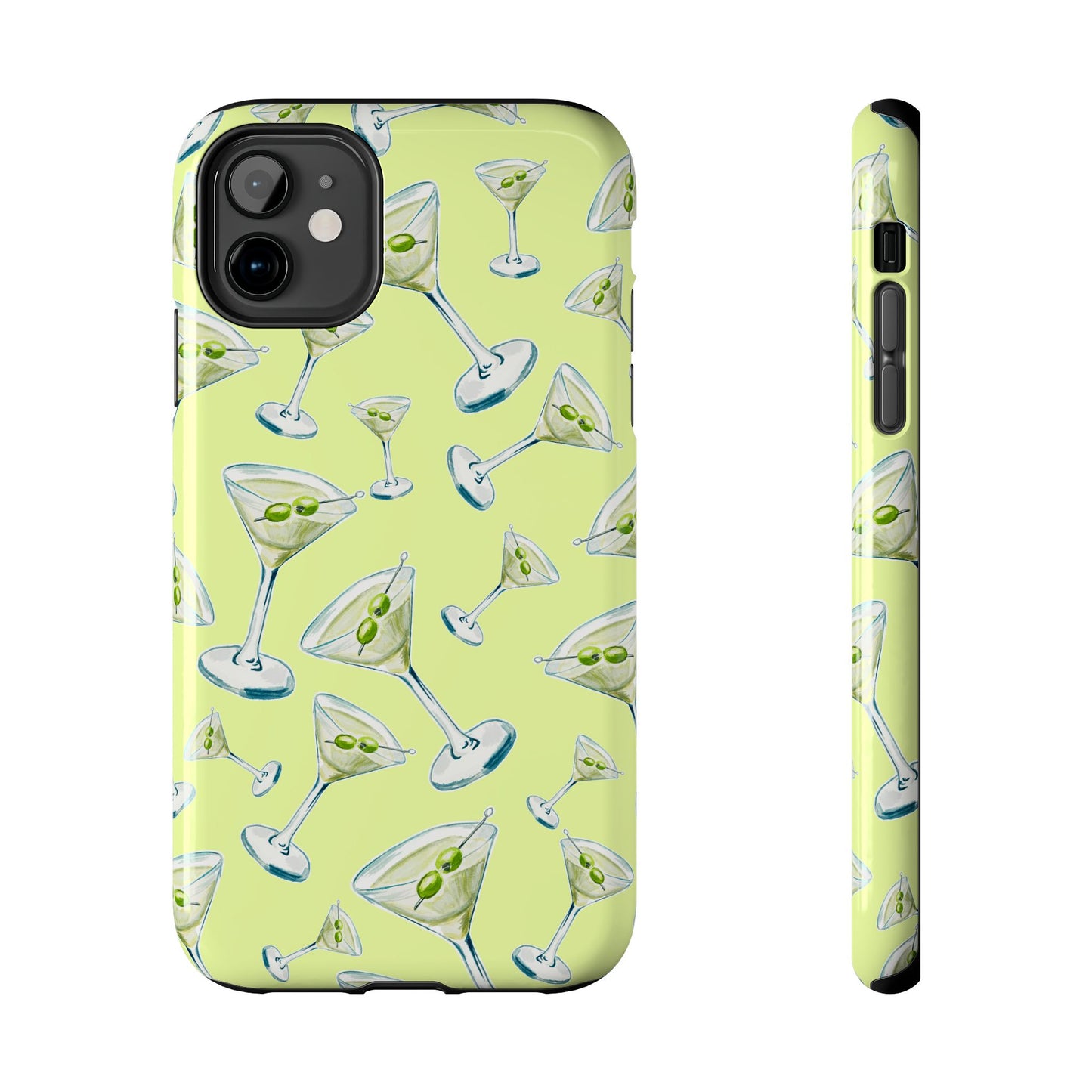 Watercolor Blue and Green Martinis Tossed Illustrated Pattern Yellow Tough Phone Case | Various Models