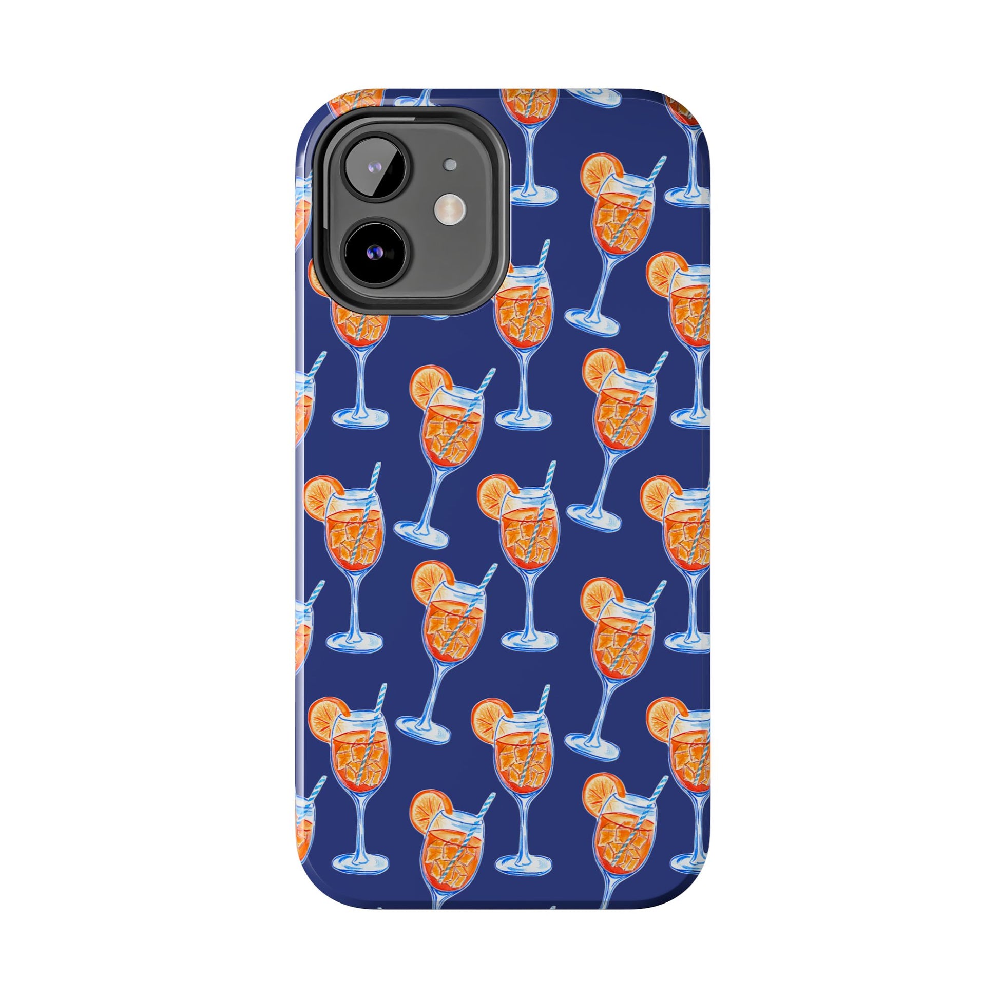 Orange & Blue Aperol Spritz Watercolor Pattern Navy Tough Case | Various Models