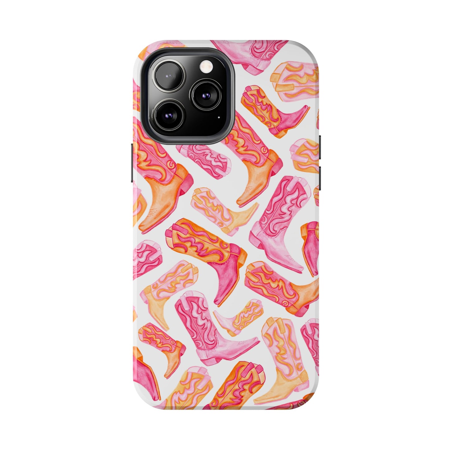 Tossed Hot Pink & Orange Cowboy Boots Tough Phone Cases | Various Models Available