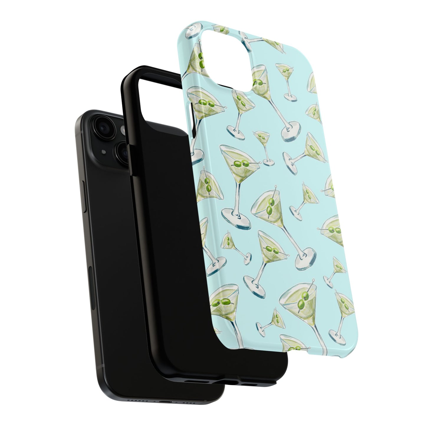 Watercolor Blue and Green Martinis Tossed Illustrated Pattern Turquoise Blue Tough Phone Case | Various Models