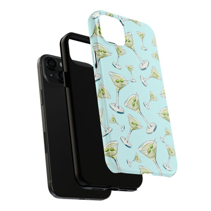 Watercolor Blue and Green Martinis Tossed Illustrated Pattern Turquoise Blue Tough Phone Case | Various Models