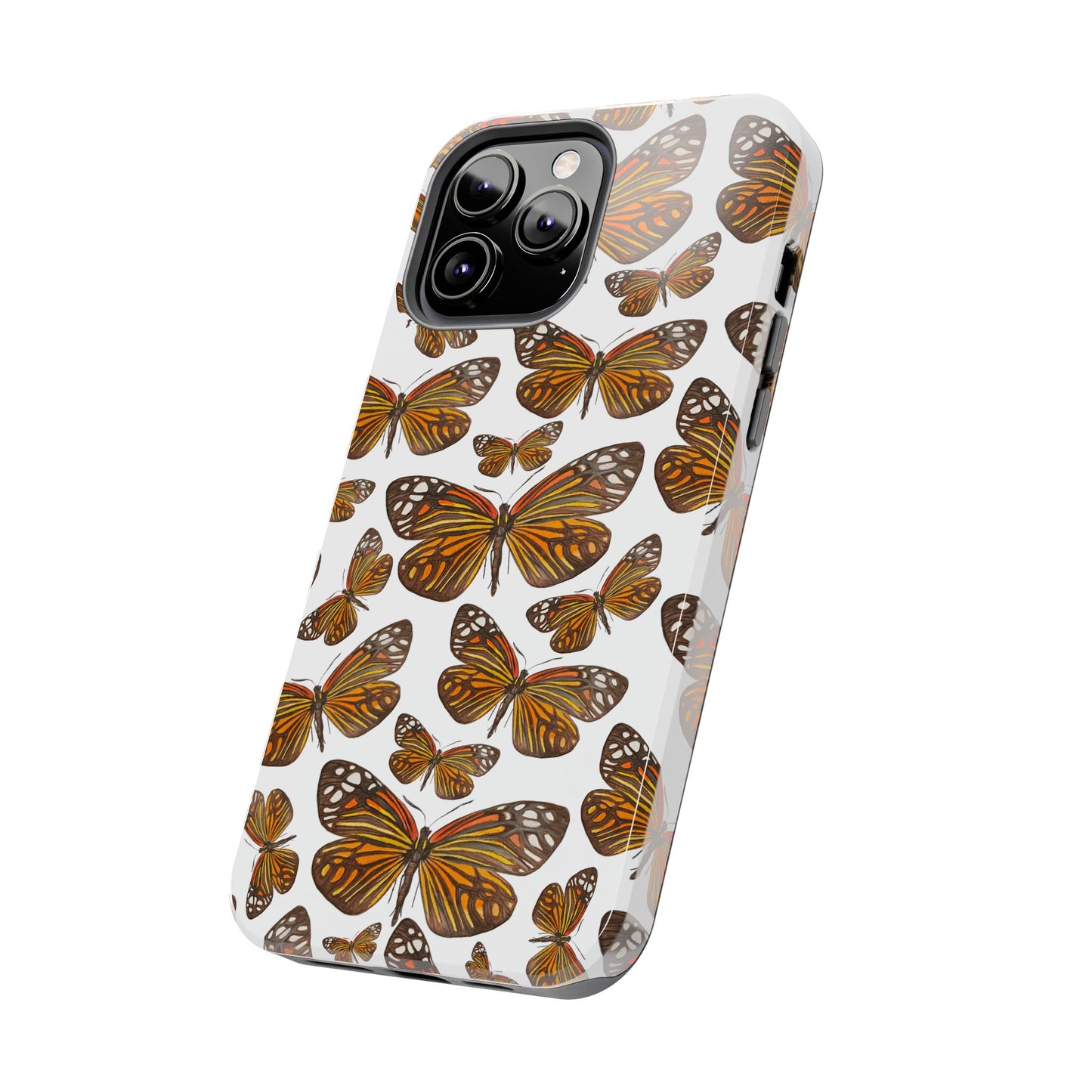 Black & Orange Butterfly Watercolor Illustrated Tossed Pattern Tough Phone Case | Various Models