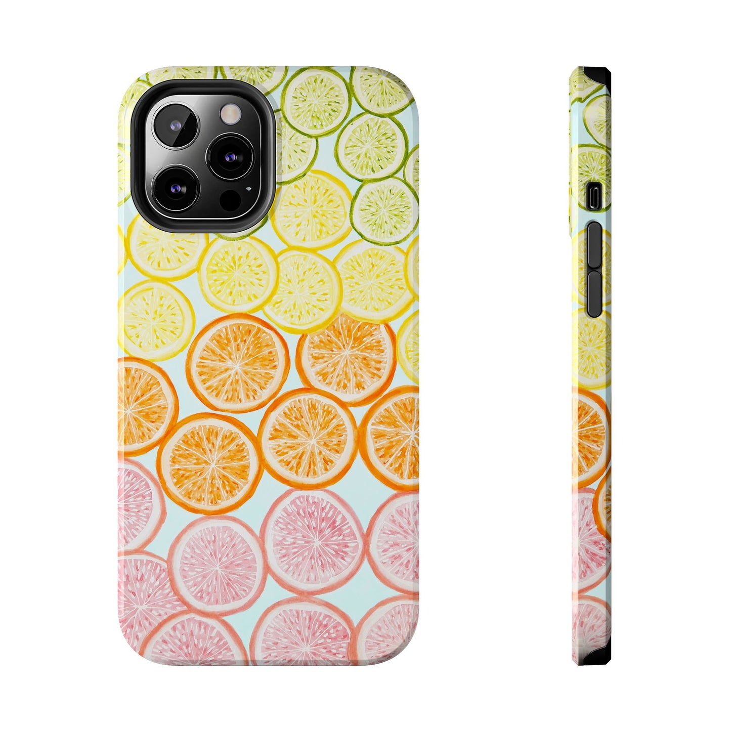 Ombré Citrus Grapefruit, Oranges, Lemons, & Limes Watercolor Illustrated Light Blue Tough Phone Case | Various Models Available