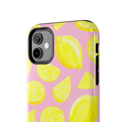 Bright Yellow Lemons Watercolor Illustrated Tossed Pattern Light Pink Tough Phone Case | Various Models