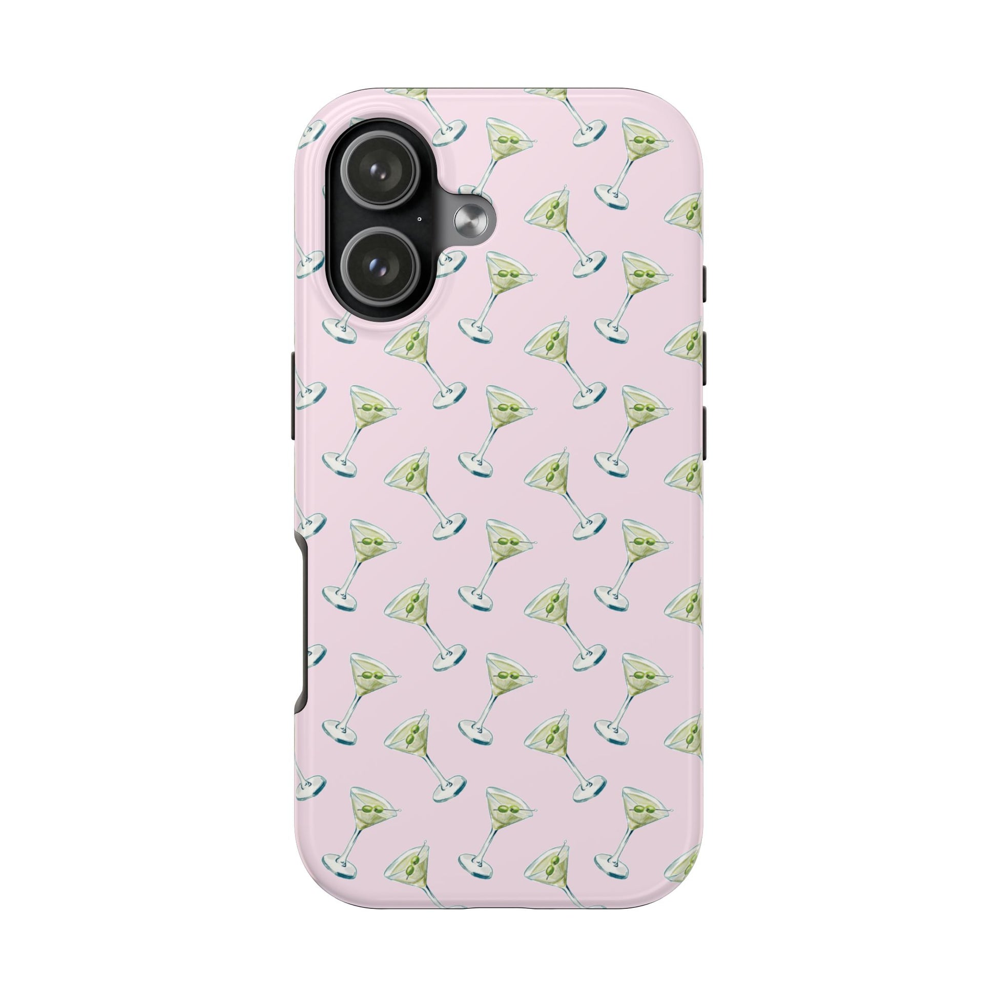Light Pink Mini Martini Watercolor Illustrated Tossed Pattern Tough Phone Case | Various Models Available iPhone 17