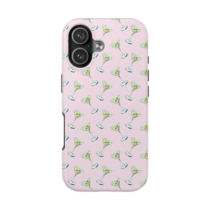 Light Pink Mini Martini Watercolor Illustrated Tossed Pattern Tough Phone Case | Various Models Available iPhone 17