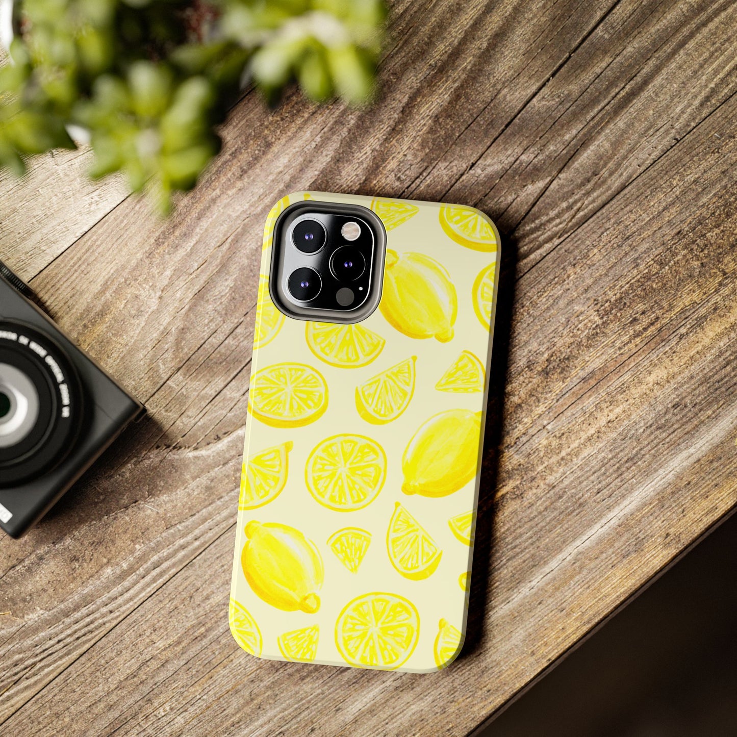 Bright Yellow Lemons Watercolor Illustrated Tossed Pattern Pale Yellow Tough Phone Case | Various Models