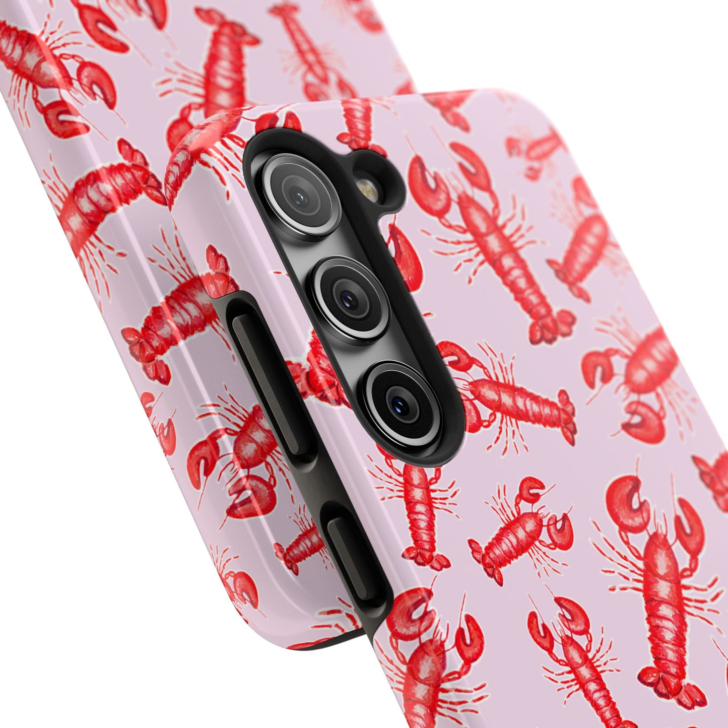 Red Lobster Watercolor Illustrated Tossed Pattern Light Pink Coastal Nautical Tough Phone Case | Various Models