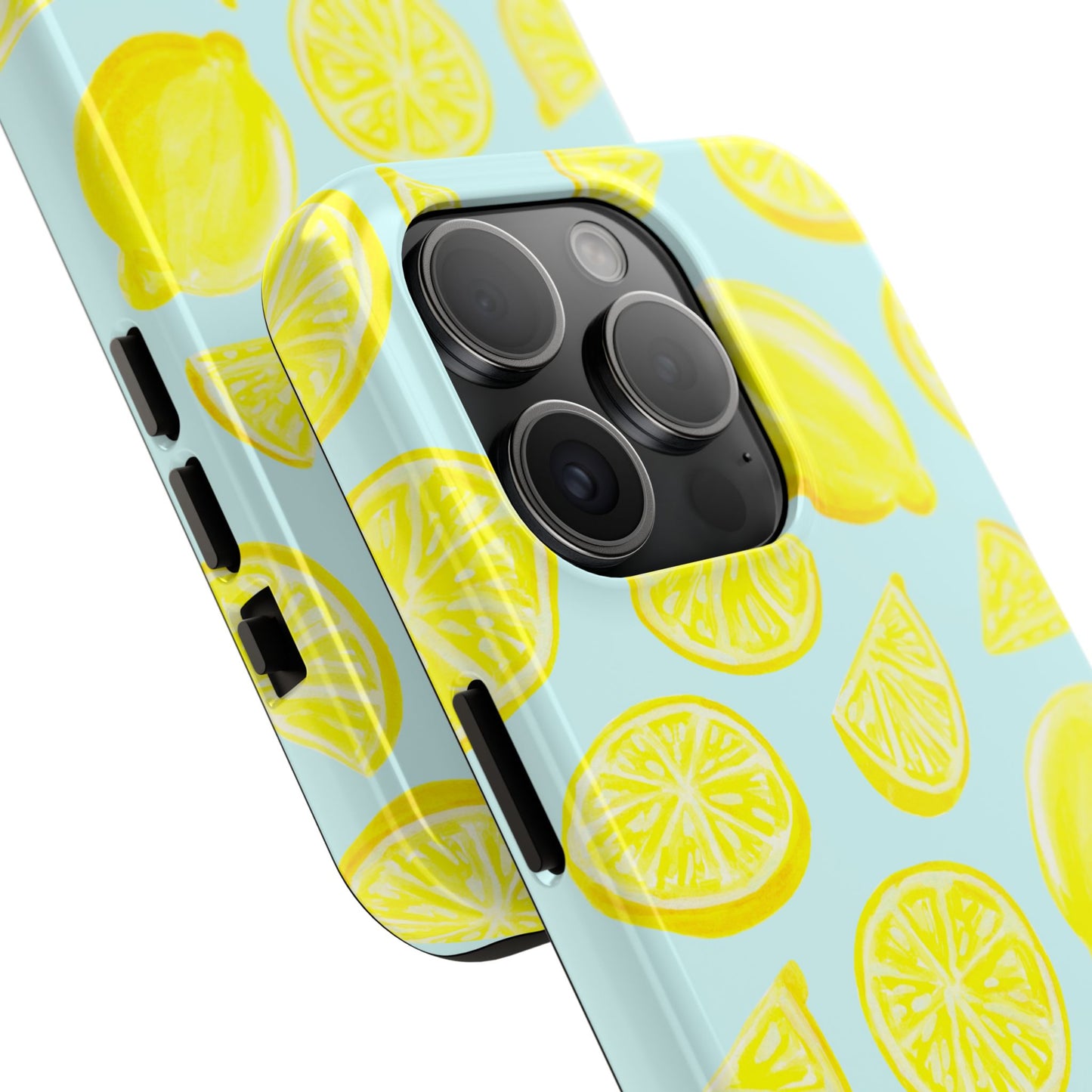 Bright Yellow Lemons Watercolor Illustrated Tossed Pattern Light Blue Tough Phone Case | Various Models